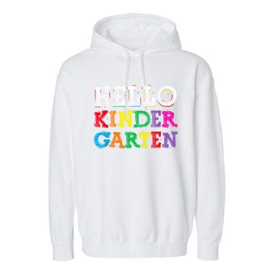 Kids Hello Kindergarten Back To School First Day Garment-Dyed Fleece Hoodie