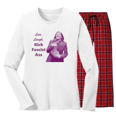 Kamala Harris Live Laugh Kick Fascist Ass Women's Long Sleeve Flannel Pajama Set 