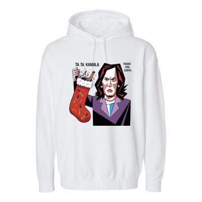 Kamala Harris Lost Election Holding Christmas Stocking Garment-Dyed Fleece Hoodie