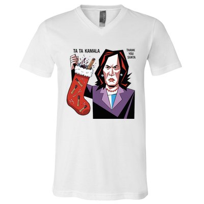 Kamala Harris Lost Election Holding Christmas Stocking V-Neck T-Shirt