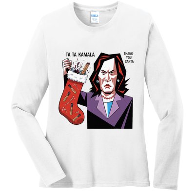 Kamala Harris Lost Election Holding Christmas Stocking Ladies Long Sleeve Shirt