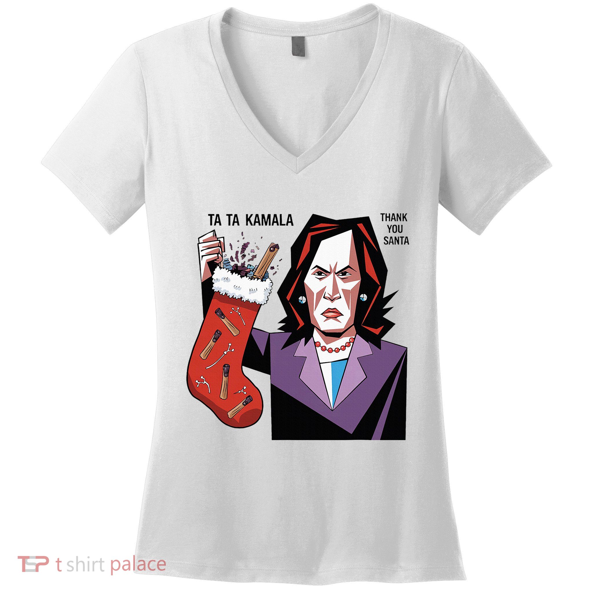 Kamala Harris Lost Election Holding Christmas Stocking Women's V-Neck T-Shirt