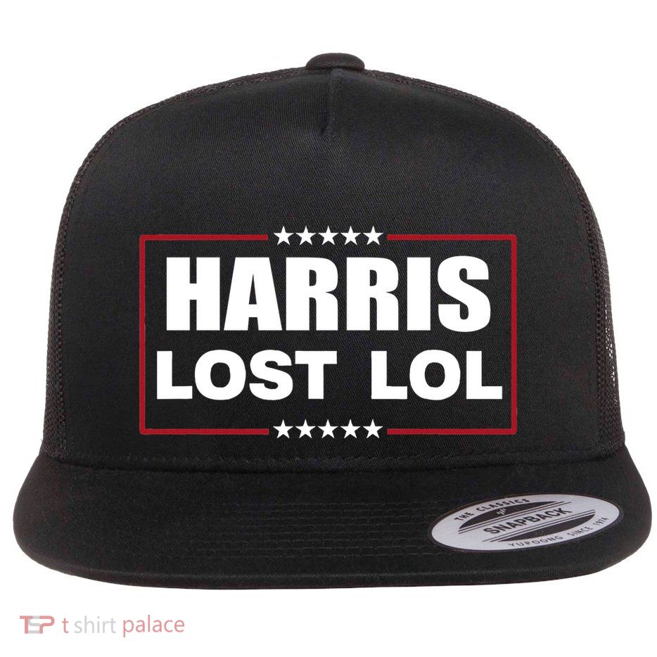 Kamala Harris Lost Trump Won Lol Flat Bill Trucker Hat