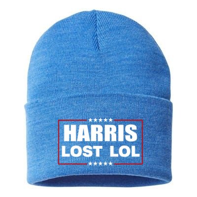 Kamala Harris Lost Trump Won Lol Sustainable Knit Beanie
