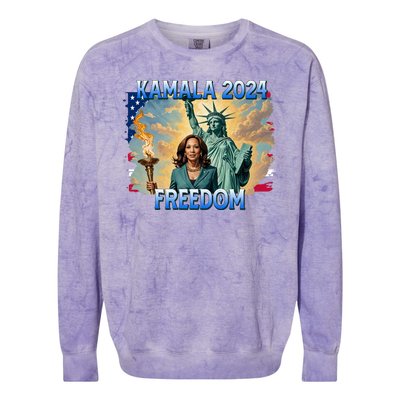 Kamala Harris Lady Liberty Freedom 2024 Colorblast Crewneck Sweatshirt