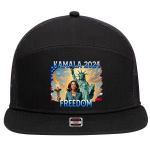 Kamala Harris Lady Liberty Freedom 2024 7 Panel Mesh Trucker Snapback Hat