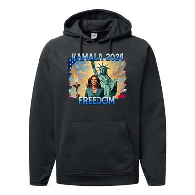 Kamala Harris Lady Liberty Freedom 2024 Performance Fleece Hoodie