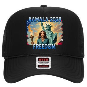 Kamala Harris Lady Liberty Freedom 2024 High Crown Mesh Back Trucker Hat