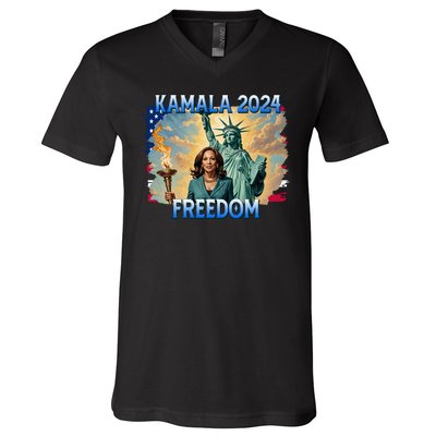 Kamala Harris Lady Liberty Freedom 2024 V-Neck T-Shirt