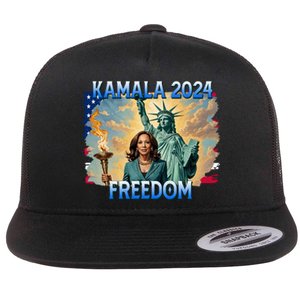 Kamala Harris Lady Liberty Freedom 2024 Flat Bill Trucker Hat