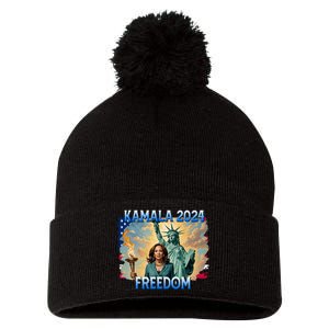 Kamala Harris Lady Liberty Freedom 2024 Pom Pom 12in Knit Beanie