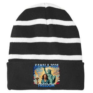 Kamala Harris Lady Liberty Freedom 2024 Striped Beanie with Solid Band