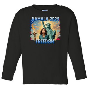 Kamala Harris Lady Liberty Freedom 2024 Toddler Long Sleeve Shirt