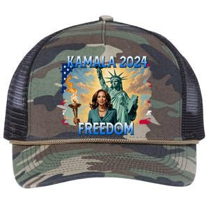 Kamala Harris Lady Liberty Freedom 2024 Retro Rope Trucker Hat Cap