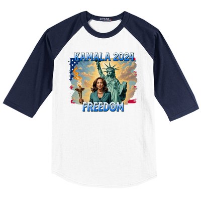 Kamala Harris Lady Liberty Freedom 2024 Baseball Sleeve Shirt