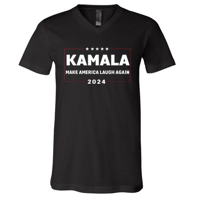 Kamala Harris Make America Laugh Again American Flag 2024 V-Neck T-Shirt