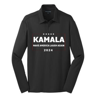 Kamala Harris Make America Laugh Again American Flag 2024 Silk Touch Performance Long Sleeve Polo