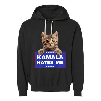 Kamala Hates Me Kamala Hate Cats Trump 2024 American Flag Garment-Dyed Fleece Hoodie