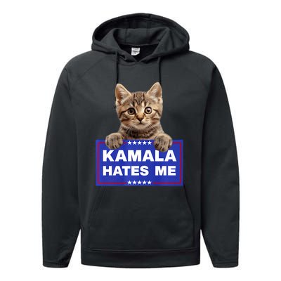 Kamala Hates Me Kamala Hate Cats Trump 2024 American Flag Performance Fleece Hoodie