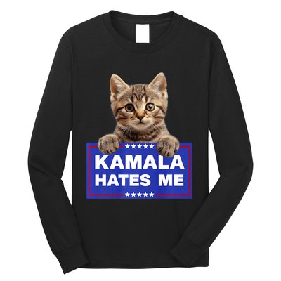 Kamala Hates Me Kamala Hate Cats Trump 2024 American Flag Long Sleeve Shirt