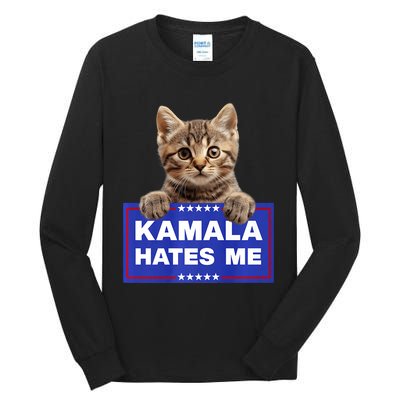 Kamala Hates Me Kamala Hate Cats Trump 2024 American Flag Tall Long Sleeve T-Shirt