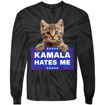 Kamala Hates Me Kamala Hate Cats Trump 2024 American Flag Tie-Dye Long Sleeve Shirt