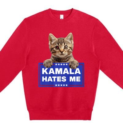 Kamala Hates Me Kamala Hate Cats Trump 2024 American Flag Premium Crewneck Sweatshirt