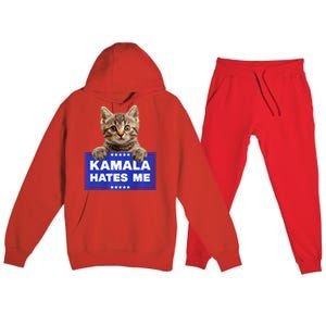 Kamala Hates Me Kamala Hate Cats Trump 2024 American Flag Premium Hooded Sweatsuit Set