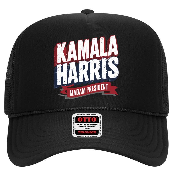 Kamala Harris Madam President High Crown Mesh Back Trucker Hat