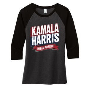 Kamala Harris Madam President Women's Tri-Blend 3/4-Sleeve Raglan Shirt