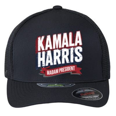 Kamala Harris Madam President Front And Back Flexfit Unipanel Trucker Cap