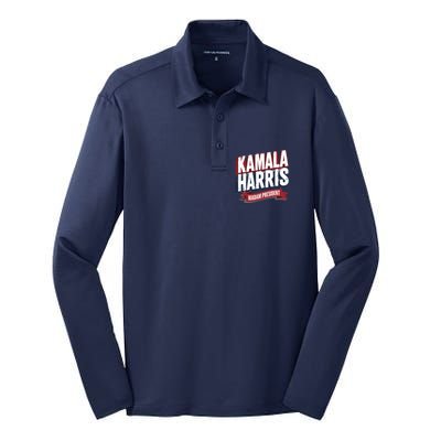 Kamala Harris Madam President Front And Back Silk Touch Performance Long Sleeve Polo