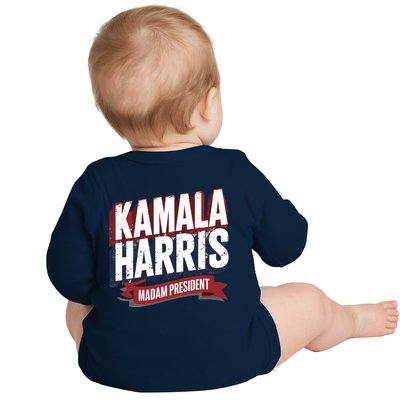 Kamala Harris Madam President Front And Back Baby Long Sleeve Bodysuit