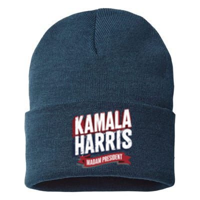 Kamala Harris Madam President Front And Back Sustainable Knit Beanie