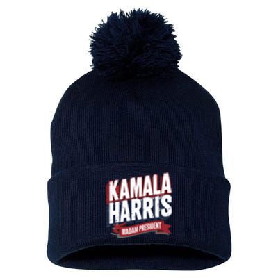 Kamala Harris Madam President Front And Back Pom Pom 12in Knit Beanie