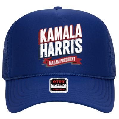 Kamala Harris Madam President Front And Back High Crown Mesh Back Trucker Hat