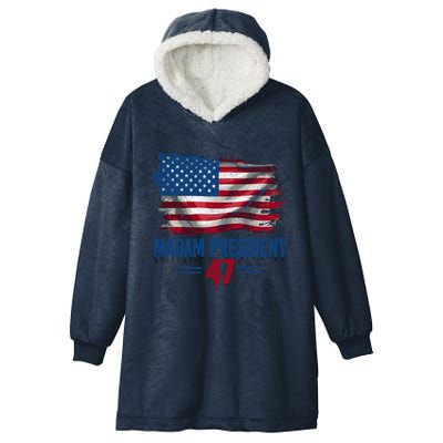 Kamala Harris Madam President 2024 Usa Flag Democratic Gift Hooded Wearable Blanket