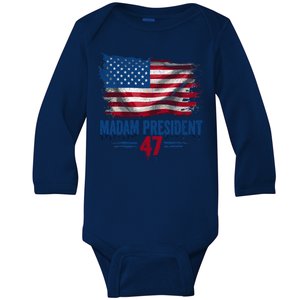 Kamala Harris Madam President 2024 Usa Flag Democratic Gift Baby Long Sleeve Bodysuit