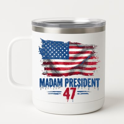 Kamala Harris Madam President 2024 Usa Flag Democratic Gift 12 oz Stainless Steel Tumbler Cup