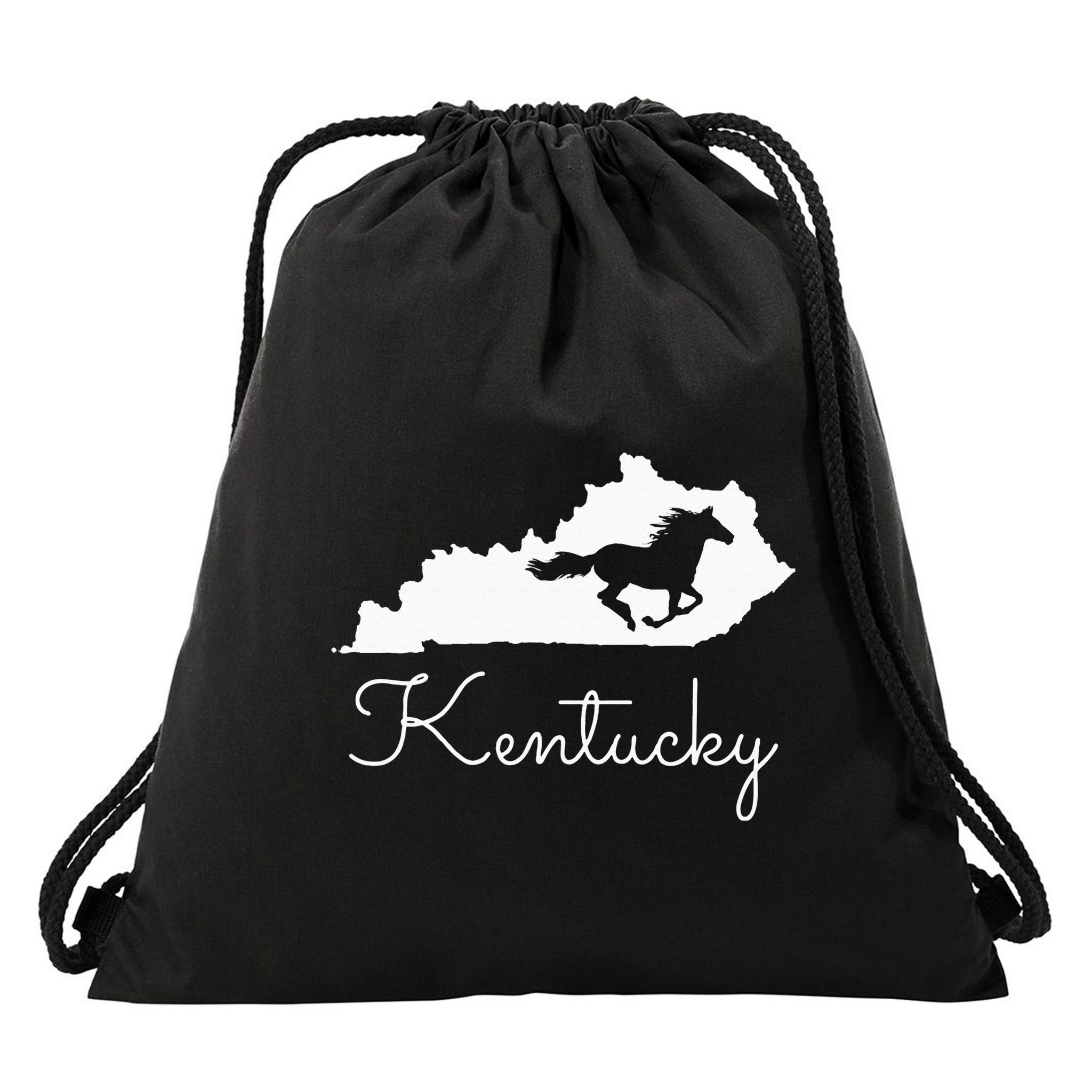 Kentucky Horse Map State Drawstring Bag