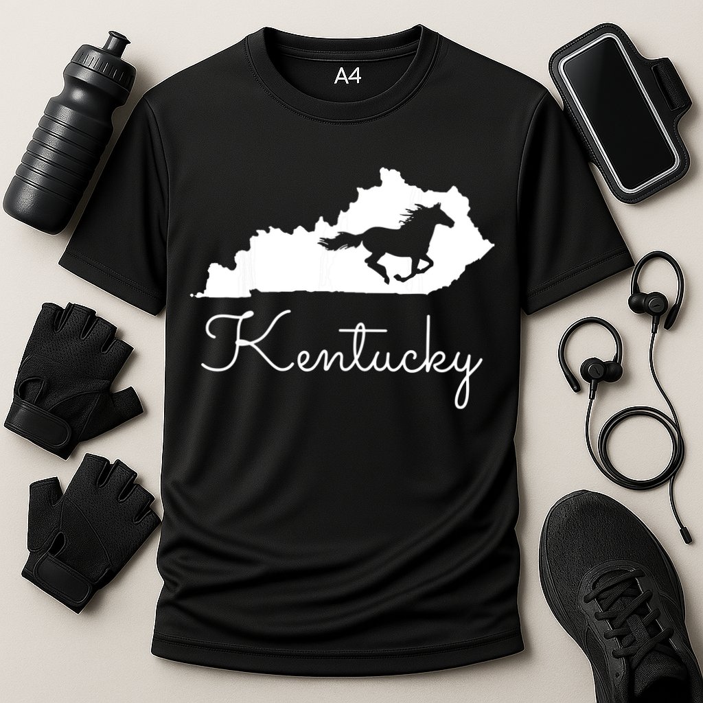 Kentucky Horse Map State Cooling Performance Crew T-Shirt