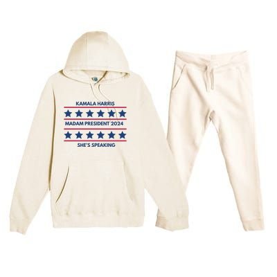 Kamala Harris Madam President 2024 SheS Speaking Premium Hooded Sweatsuit Set