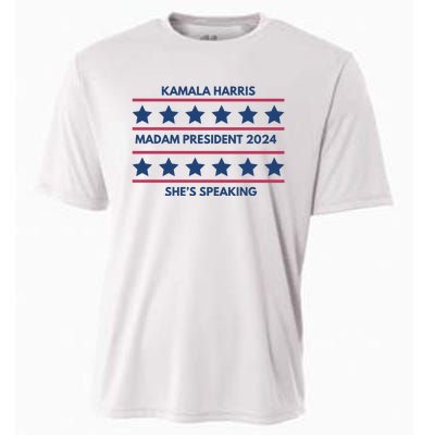 Kamala Harris Madam President 2024 SheS Speaking Cooling Performance Crew T-Shirt