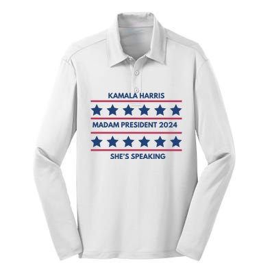 Kamala Harris Madam President 2024 SheS Speaking Silk Touch Performance Long Sleeve Polo