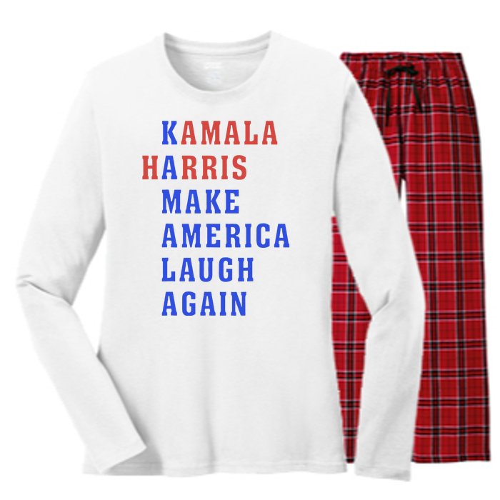 Kamala Harris Madam President Make America Laugh Again 2024 Women's Long Sleeve Flannel Pajama Set 