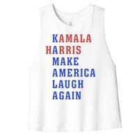 Kamala Harris Madam President Make America Laugh Again 2024 Women's Racerback Cropped Tank