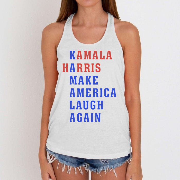 Kamala Harris Madam President Make America Laugh Again 2024 Women's Knotted Racerback Tank