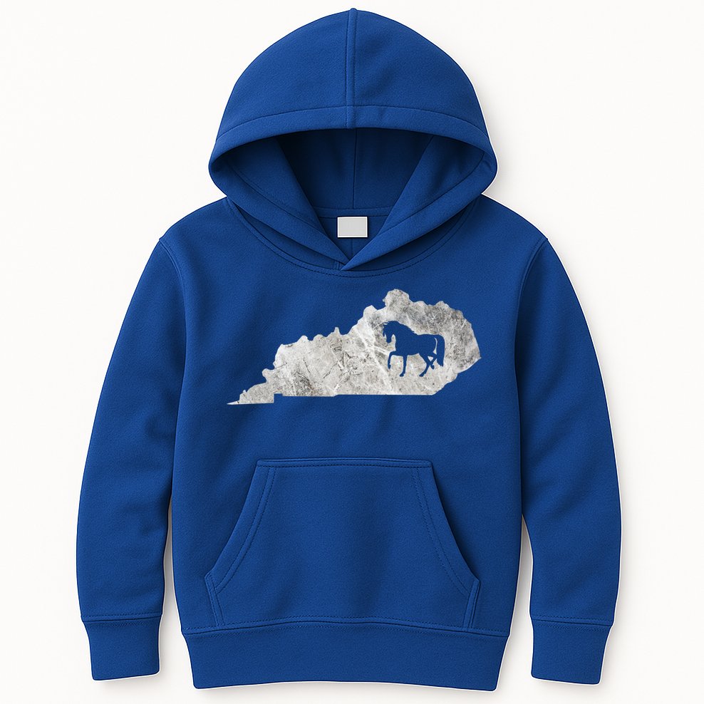 Kentucky Horse Map Horseback Riding Equestrian Racing Gift Kids Hoodie