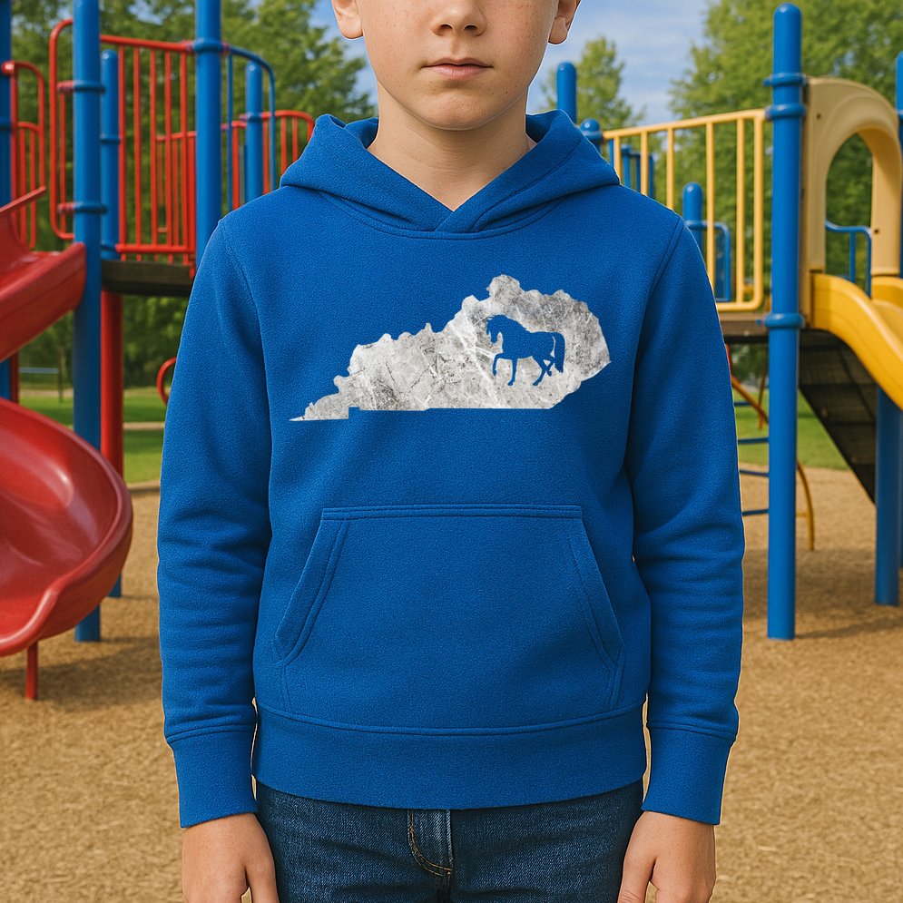 Kentucky Horse Map Horseback Riding Equestrian Racing Gift Kids Hoodie