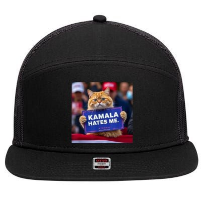 Kamala Hates Me Funny Political Saying Cat Lover 7 Panel Mesh Trucker Snapback Hat